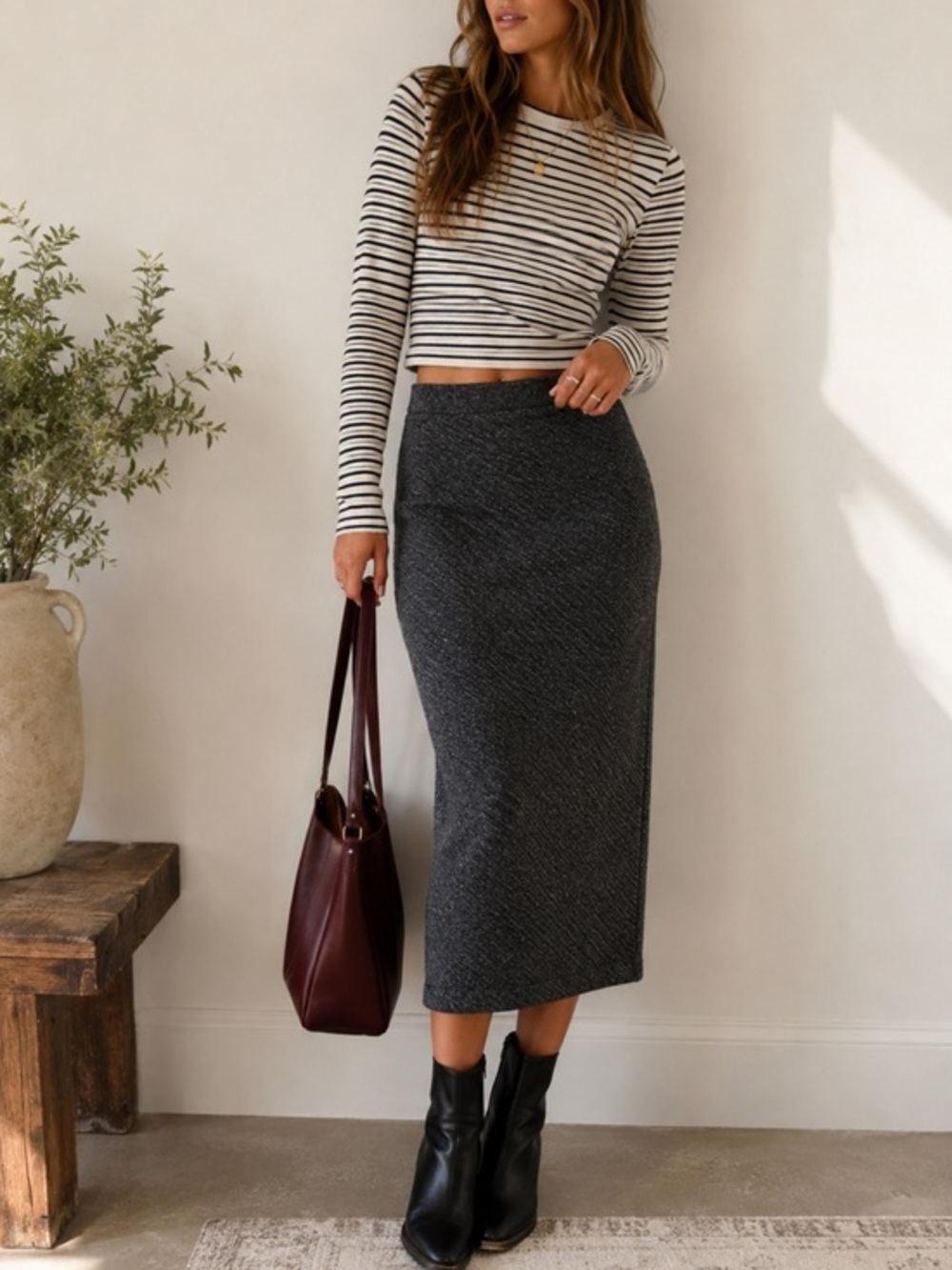 Madewell Gray Wool Blend Midi Pencil Skirt Size XS